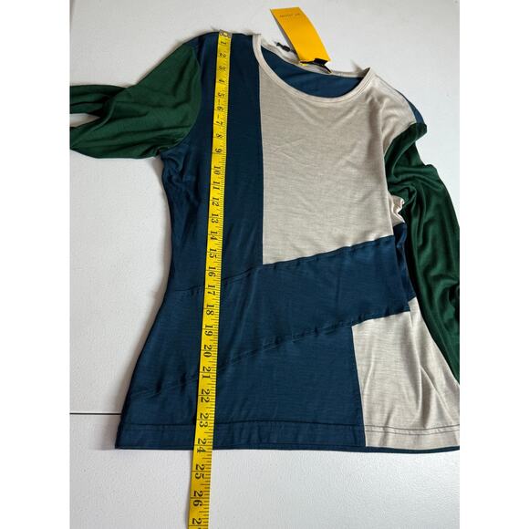 St. John Top Blouse Womens Medium Silk Blend Long Sleeve $295 Nautical SOFT NEW - Picture 4 of 13